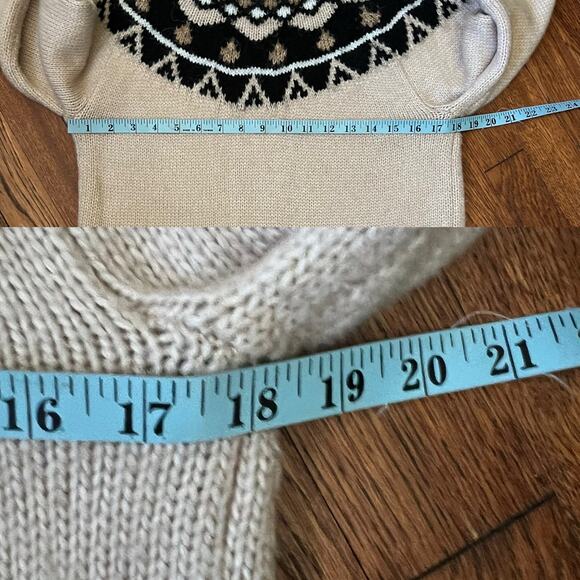 Anne Taylor Cream & Beige Icelandic Fair Isle Sweater Size MP Chunky Coastalchic - Picture 12 of 17